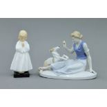 A Royal Doulton Bedtime figurine and a Continental porcelain figurine. The former 14.5 cm high.