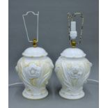 A pair of porcelain table lamps. 64 cm high overall.