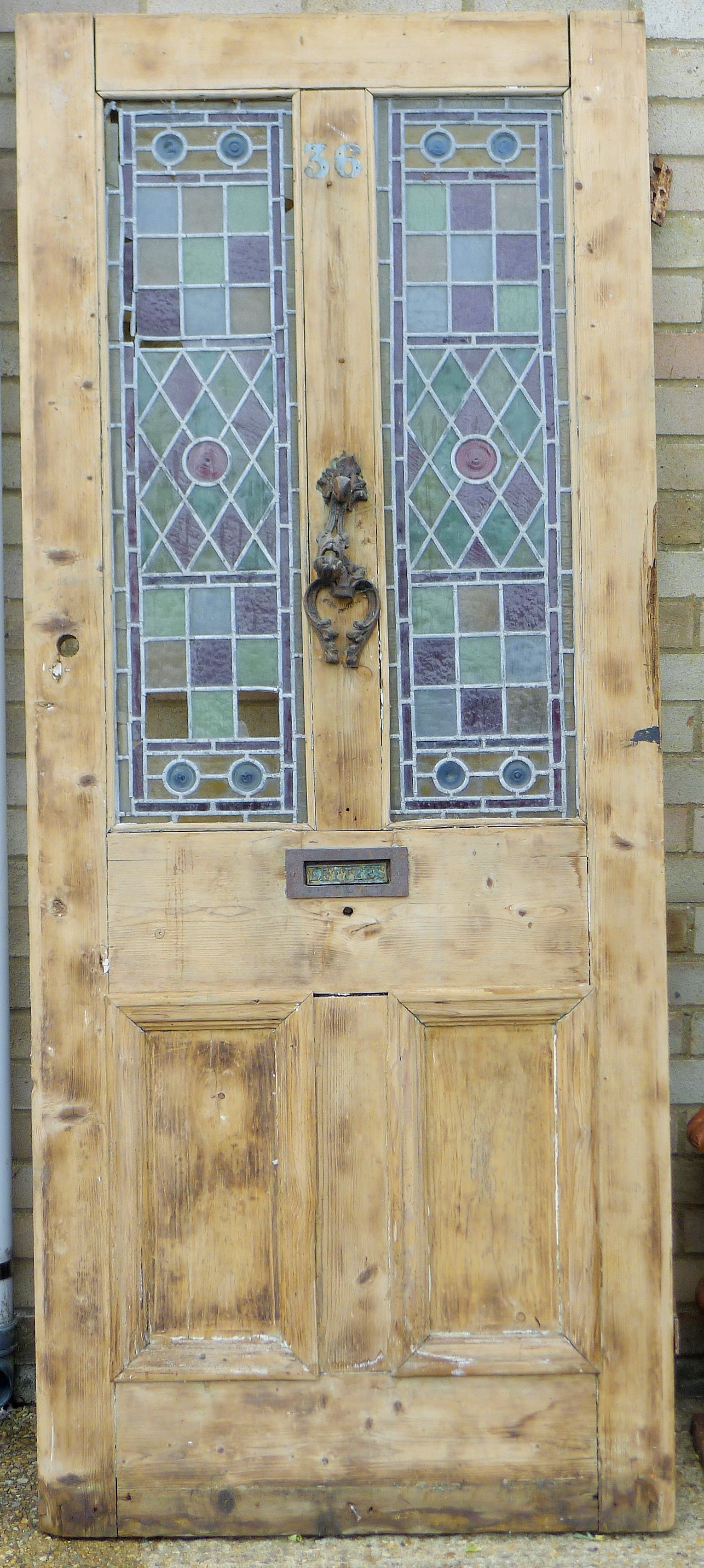 Three vintage lead glazed pine doors. - Image 3 of 3