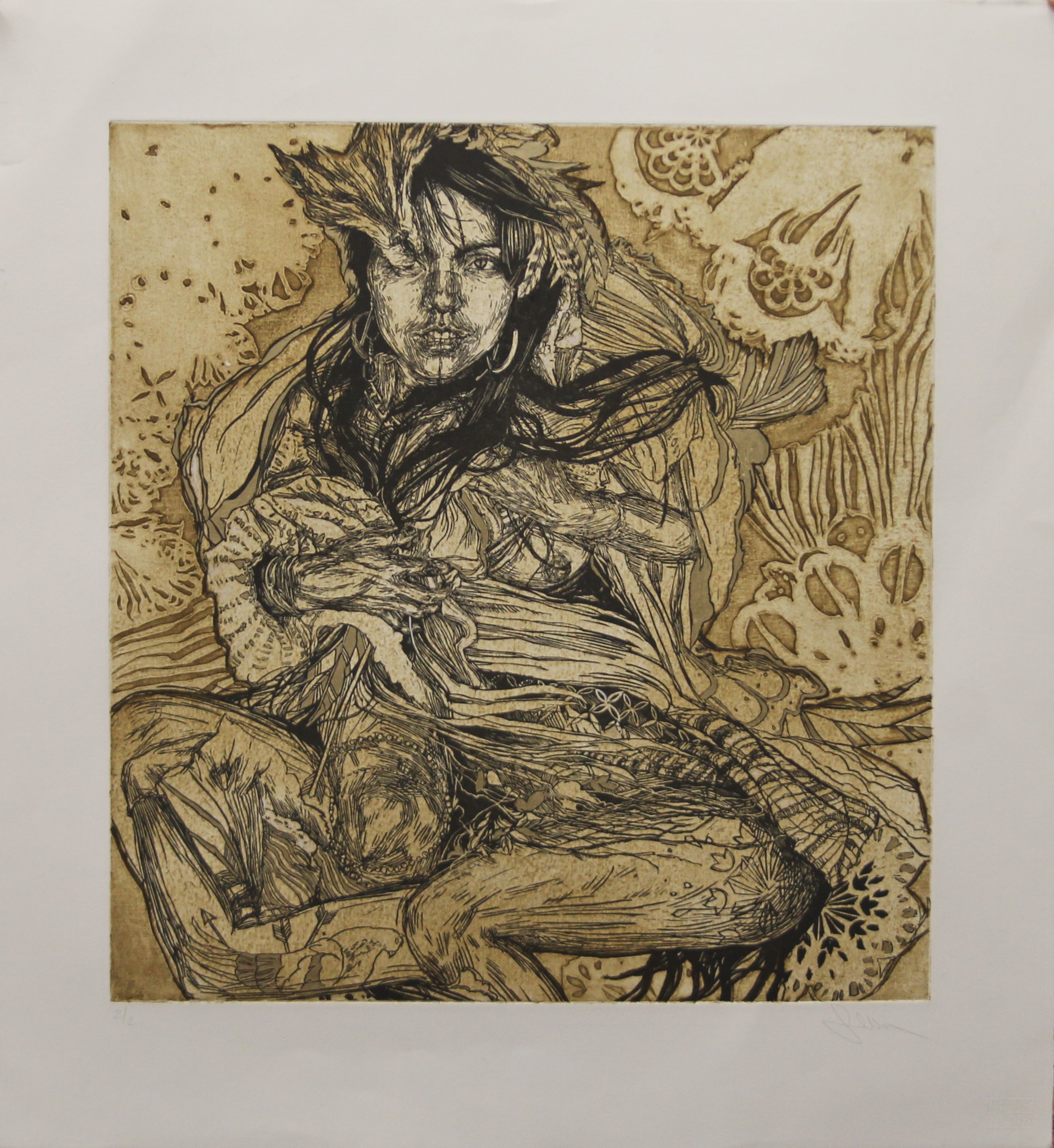 SWOON (AR), Monica, limited edition, signed and numbered 2/2, unframed. 68 x 73.5 cm overall. - Image 2 of 3