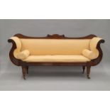 A 19th century upholstered mahogany settee. 192 cm long.