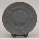 A Lalique France Algues Noir Tree of Life black glass plate. 28 cm diameter.