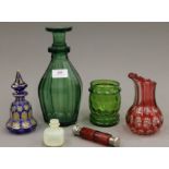 A quantity of Bohemian glass, including a scent bottle.