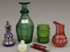 A quantity of Bohemian glass, including a scent bottle.