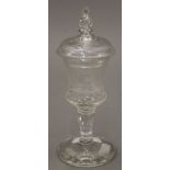 A 17th century style Bavarian etched glass goblet and cover. 22 cm high.