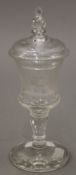 A 17th century style Bavarian etched glass goblet and cover. 22 cm high.