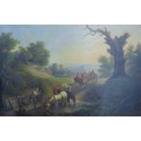 19TH CENTURY SCHOOL, Horses at a Ford, oil on canvas, framed. 75 x 49.5 cm.