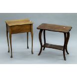 An early 20th century sewing box and a carved side table. The latter 55 cm long.