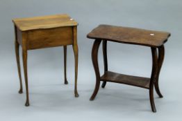 An early 20th century sewing box and a carved side table. The latter 55 cm long.
