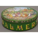 A Huntley and Palmer's ''Rude'' biscuit tin.