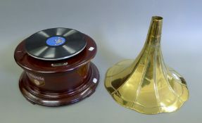 A round gramophone.