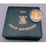 A 1980 proof sovereign and sovereign book.