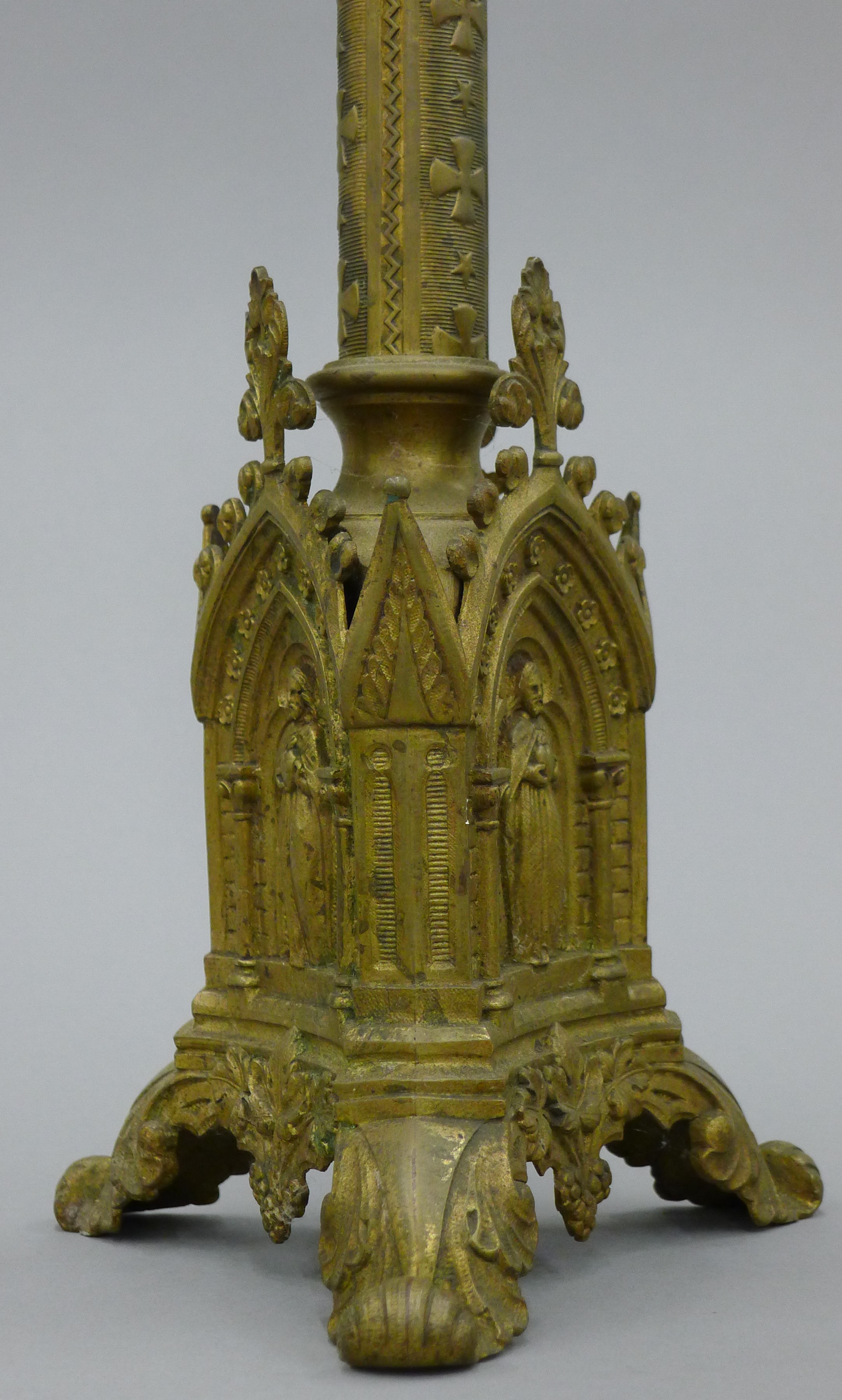 A pair of ornate brass altar candlesticks. 56 cm high. - Image 5 of 6