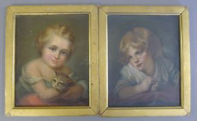 A pair of 19th century oils on board, Portraits of Young Girls, each framed. Each 20.5 x 25.5 cm.