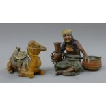 A cold painted Arab girl inkwell and a cold painted camel inkwell. The latter 23 cm long.
