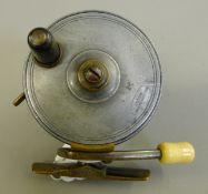 A 3 1/4 '' alloy sidecasting reel, stamped on winding plate MALLOCH-ERSKINE PATENT,