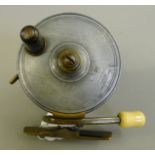 A 3 1/4 '' alloy sidecasting reel, stamped on winding plate MALLOCH-ERSKINE PATENT,