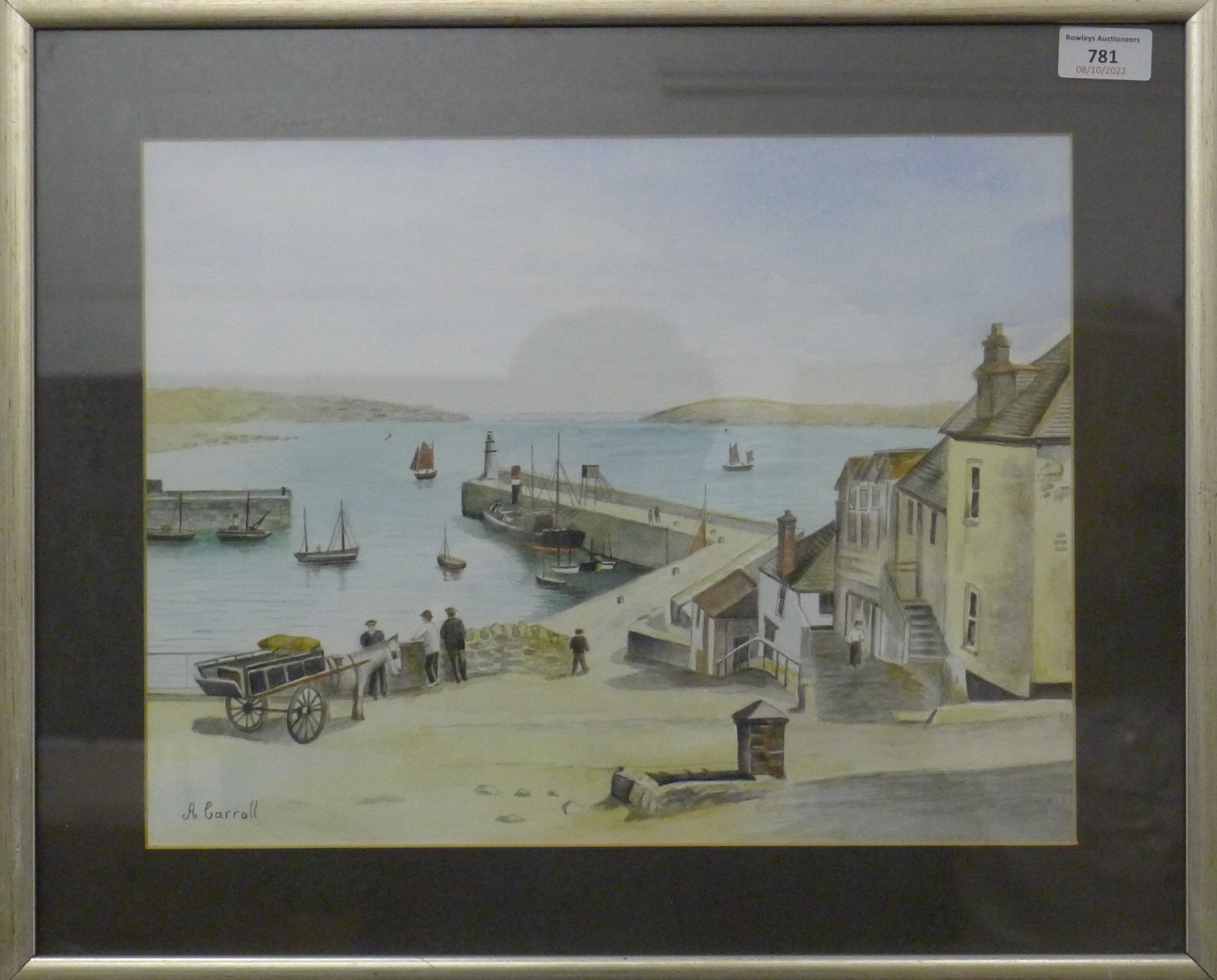 A CARROLL, Harbour Scene, watercolour, framed and glazed. 38 x 29 cm. - Image 2 of 3