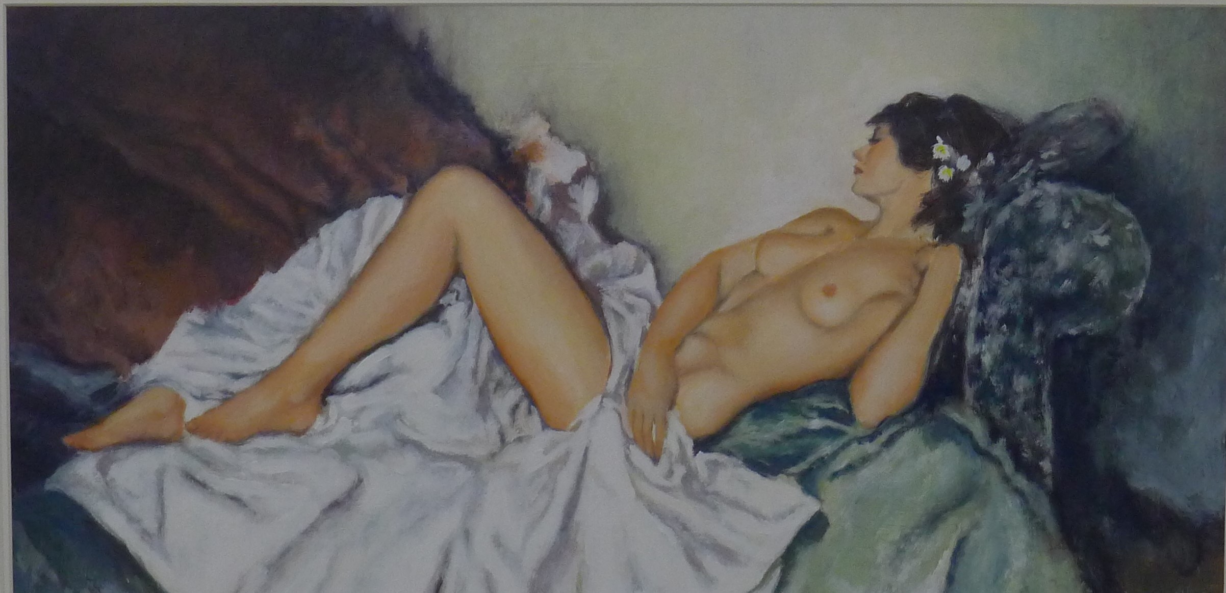 After WILLIAM RUSSELL FLINT (1880-1969) British, Nude Lady, oil on paper, mounted. 15.5 x 29 cm.