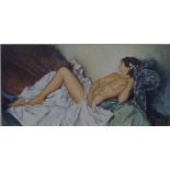 After WILLIAM RUSSELL FLINT (1880-1969) British, Nude Lady, oil on paper, mounted. 15.5 x 29 cm.