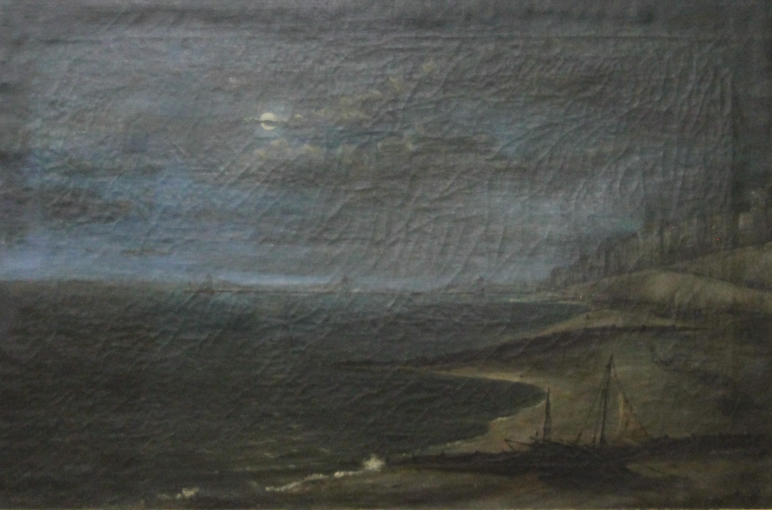 H M ASH, Moonlit Beach Scene, oil on canvas, framed. 75 x 50 cm.