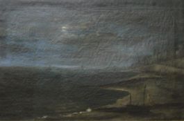 H M ASH, Moonlit Beach Scene, oil on canvas, framed. 75 x 50 cm.