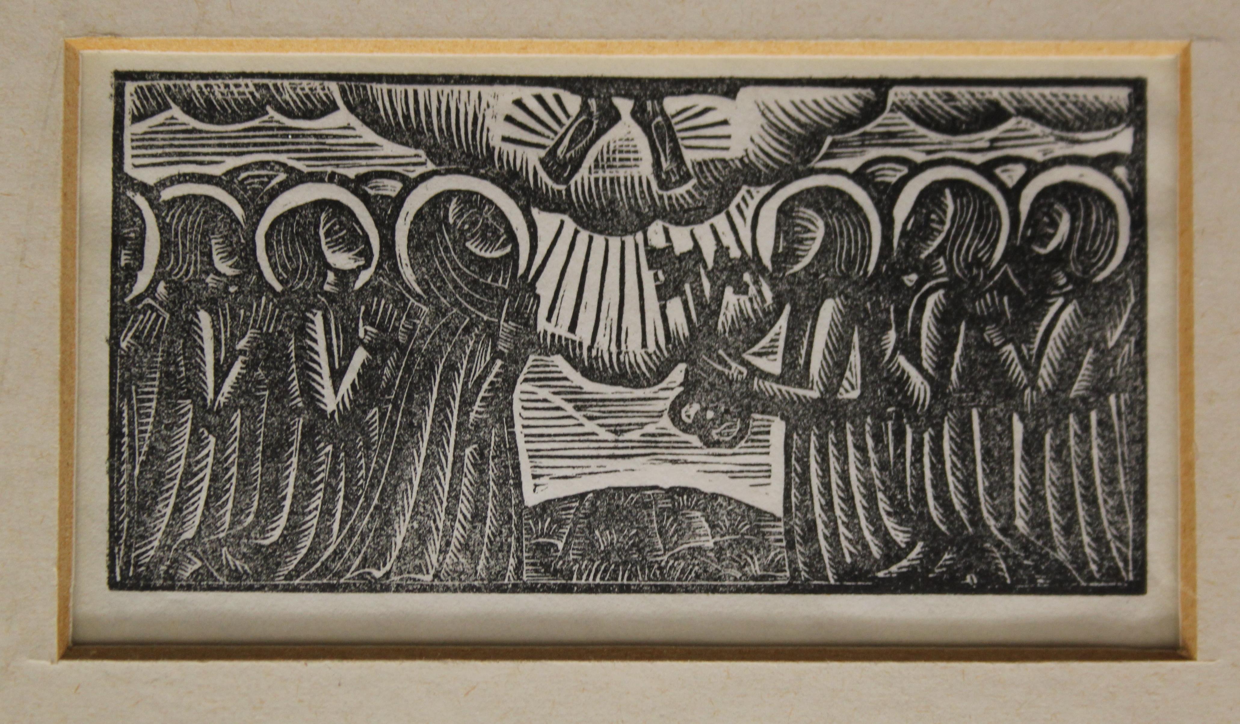 DAVID JONES (1895-1974), woodblock print, mounted. 23.5 x 19.5 cm overall. - Image 2 of 3