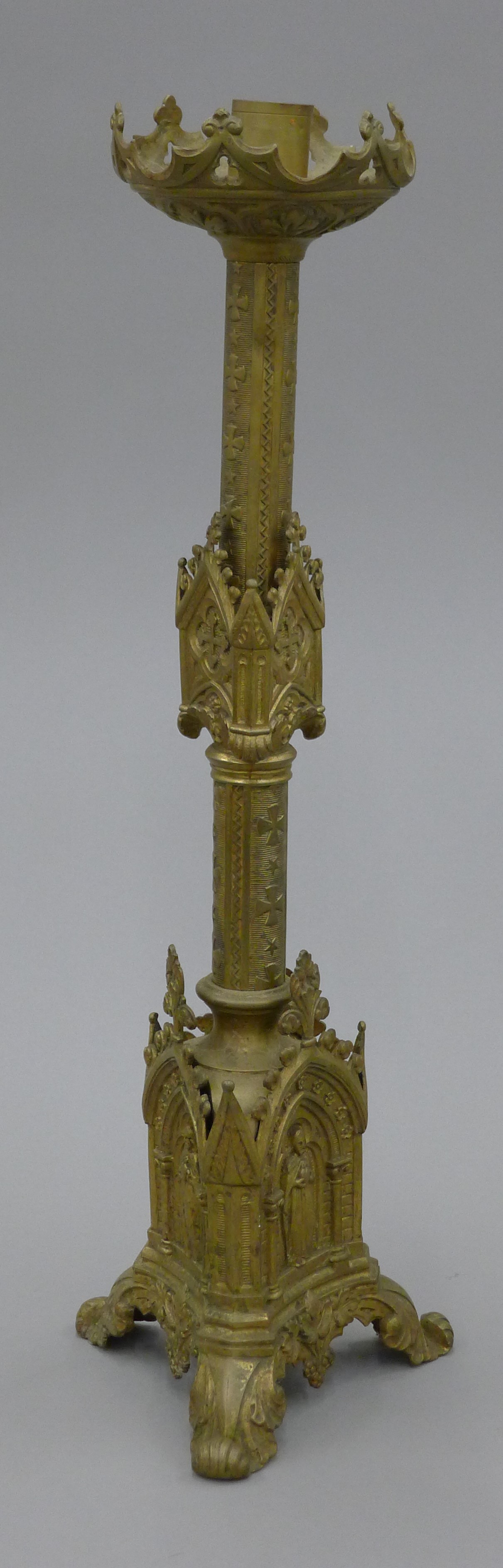 A pair of ornate brass altar candlesticks. 56 cm high. - Image 2 of 6