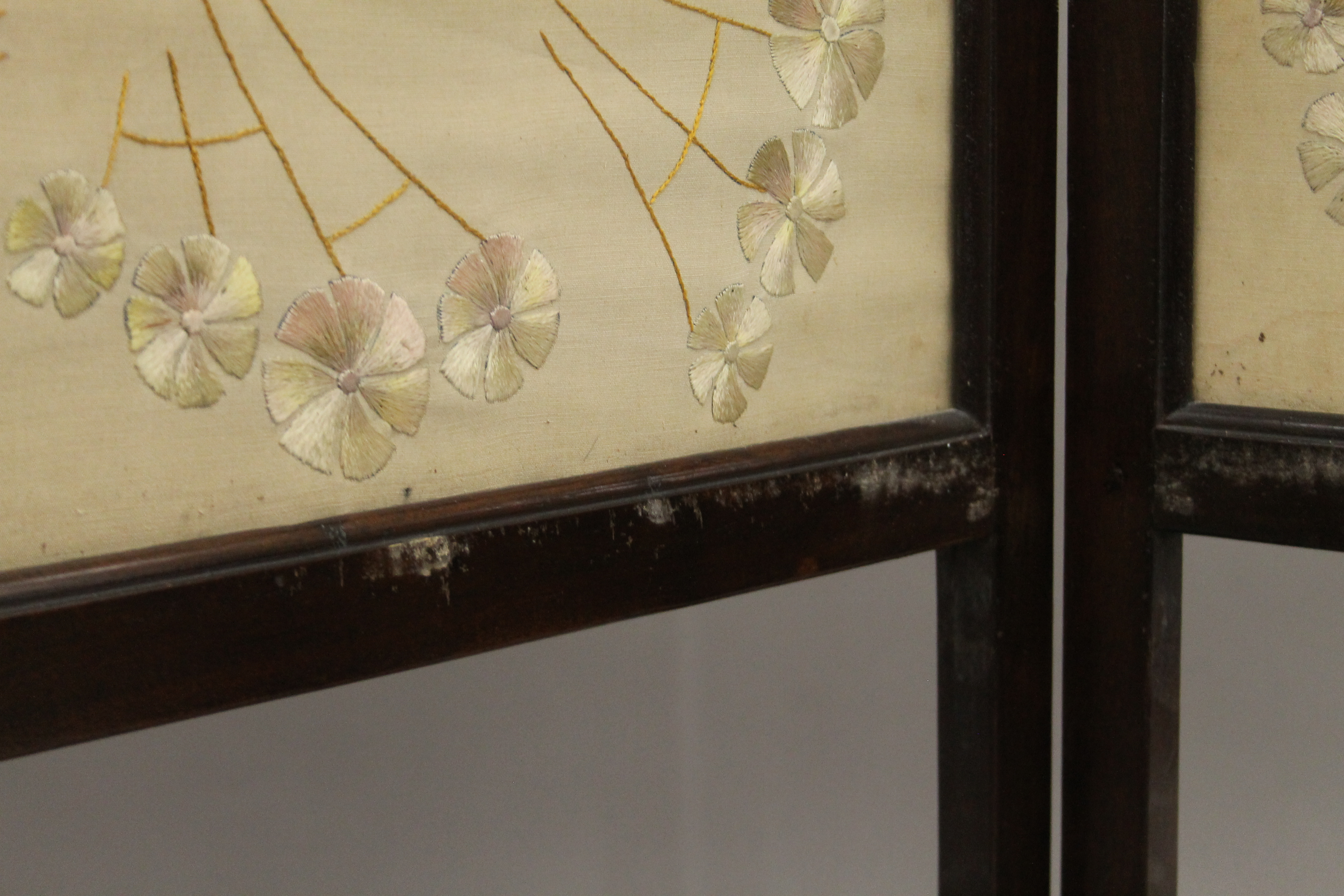An Art Nouveau tapestry inset folding screen. 114 cm high. - Image 4 of 9