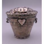 An antique Dutch silver patch box in the form of a basket of fruit. 4 cm high.