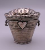 An antique Dutch silver patch box in the form of a basket of fruit. 4 cm high.