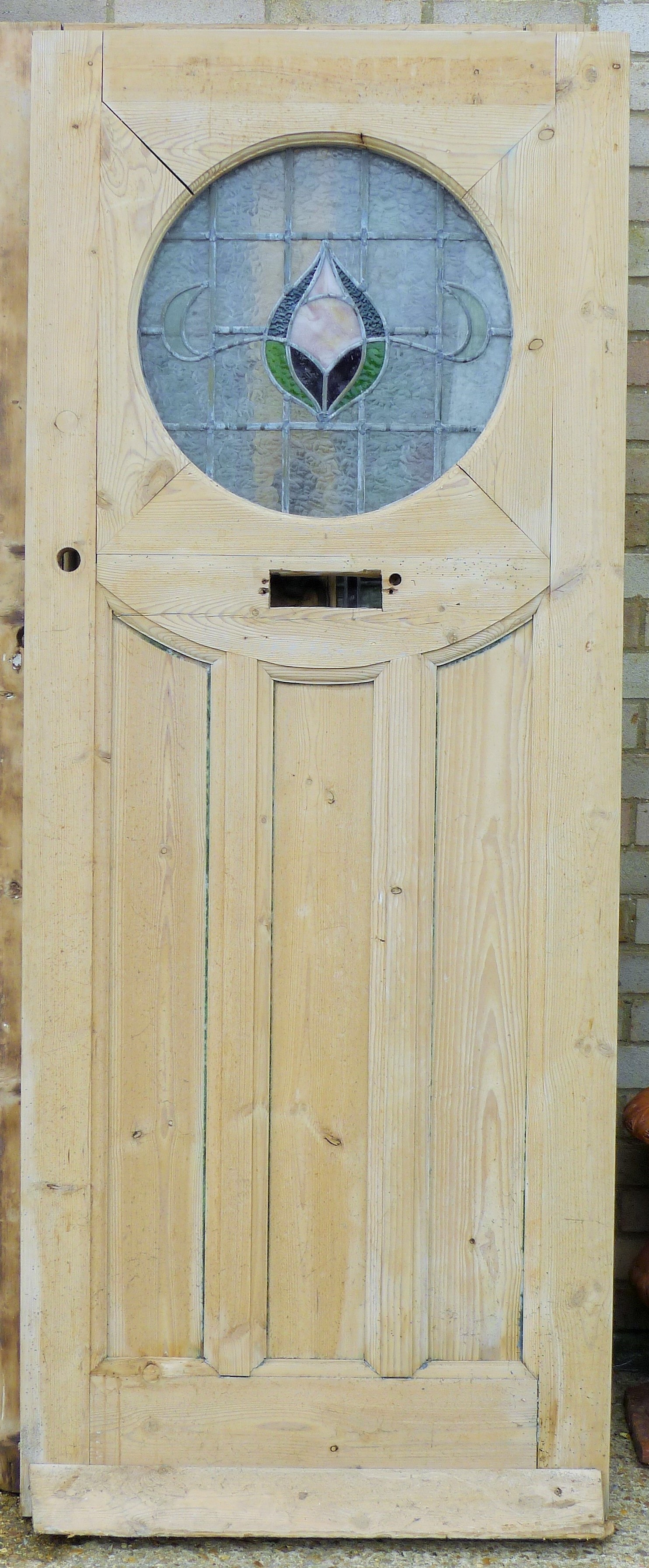 Three vintage lead glazed pine doors. - Image 2 of 3