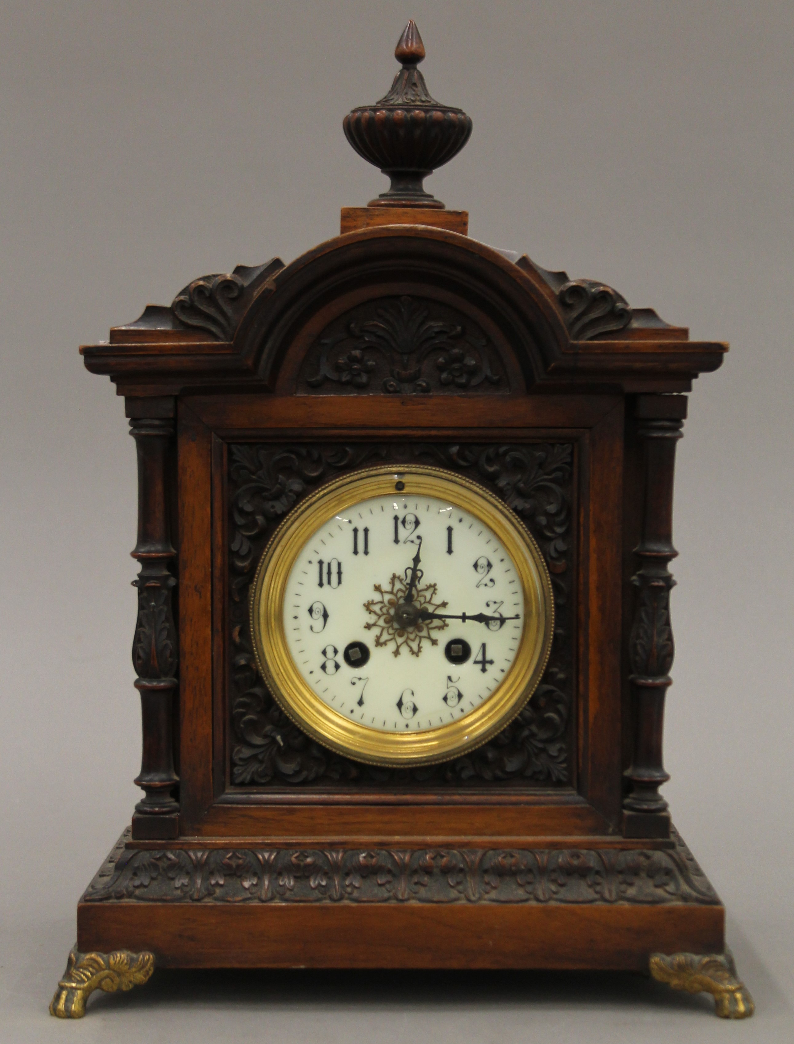A Victorian walnut mantle clock. 36 cm high. - Image 2 of 8