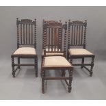 A set of four early 20th century oak bobbin twist chairs. 46 cm wide.