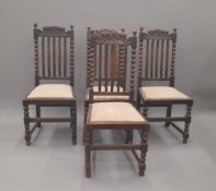 A set of four early 20th century oak bobbin twist chairs. 46 cm wide.