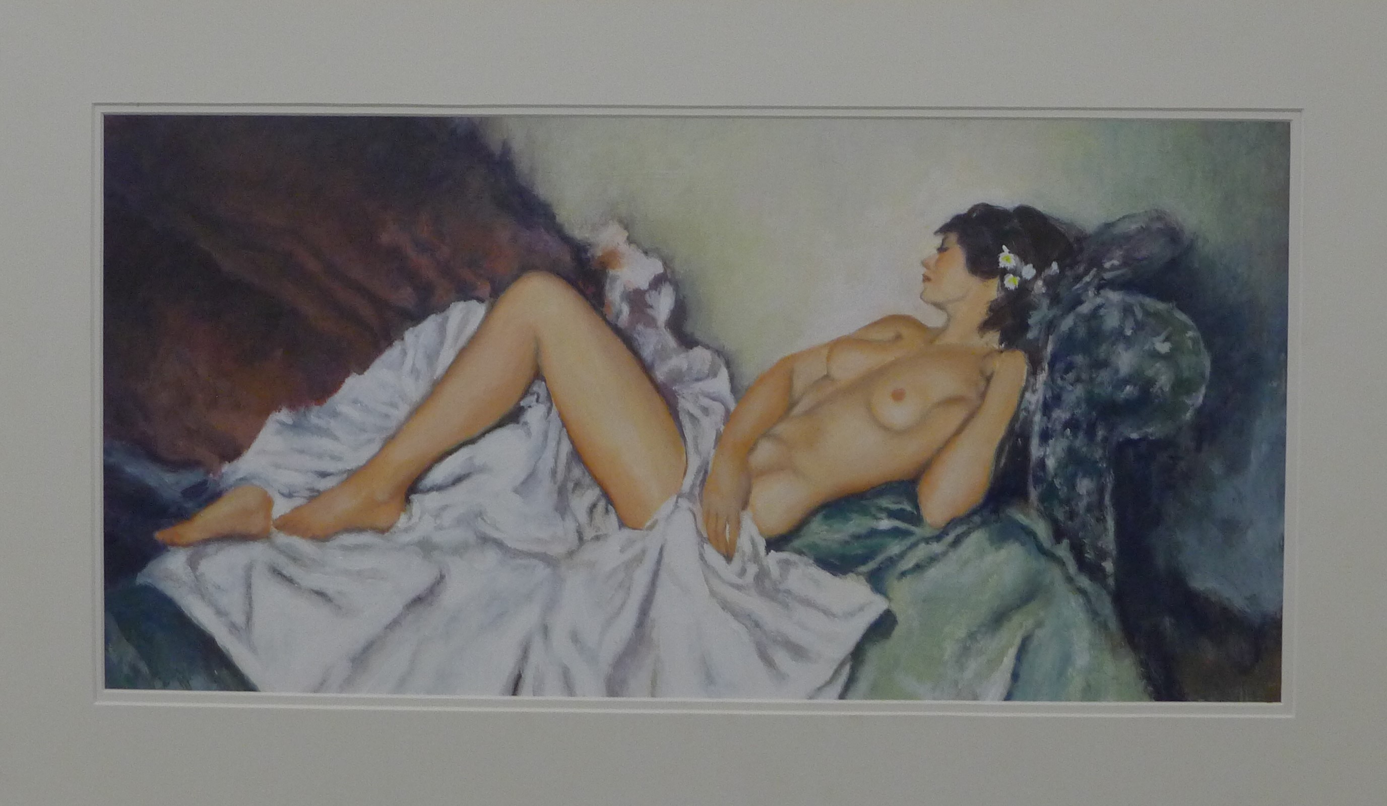 After WILLIAM RUSSELL FLINT (1880-1969) British, Nude Lady, oil on paper, mounted. 15.5 x 29 cm. - Image 2 of 2
