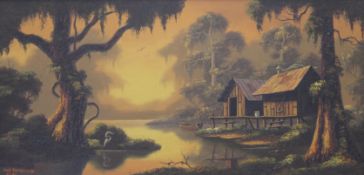 PHIL THOMASSON (American), Cypress Cove, oil on board, signed and dated (C) '81, framed. 60 x 29.