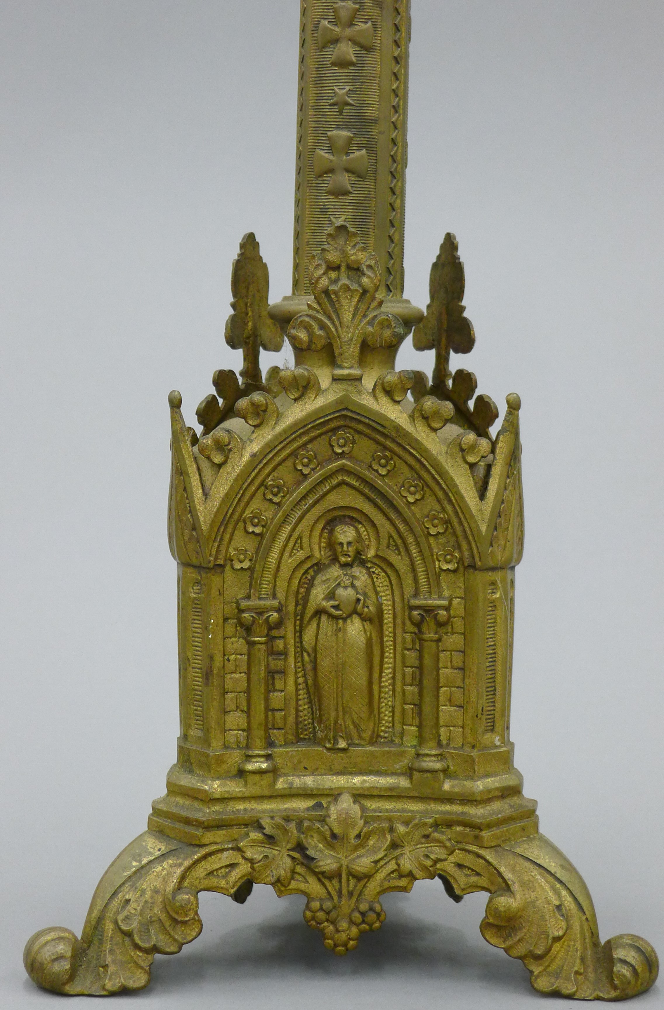 A pair of ornate brass altar candlesticks. 56 cm high. - Image 6 of 6