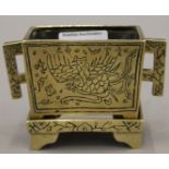 A small 19th century Chinese bronze rectangular censer and stand,