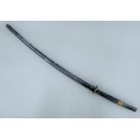 A 20th century Japanese Nodachi sword, with additional blade to handle, in painted wooden scabbard.