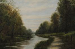 PETER SNELL, River Scene, oil on canvas, signed, framed. 90 x 60 cm.