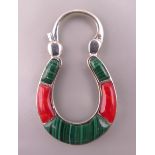 A silver malachite padlock. 4 cm high.