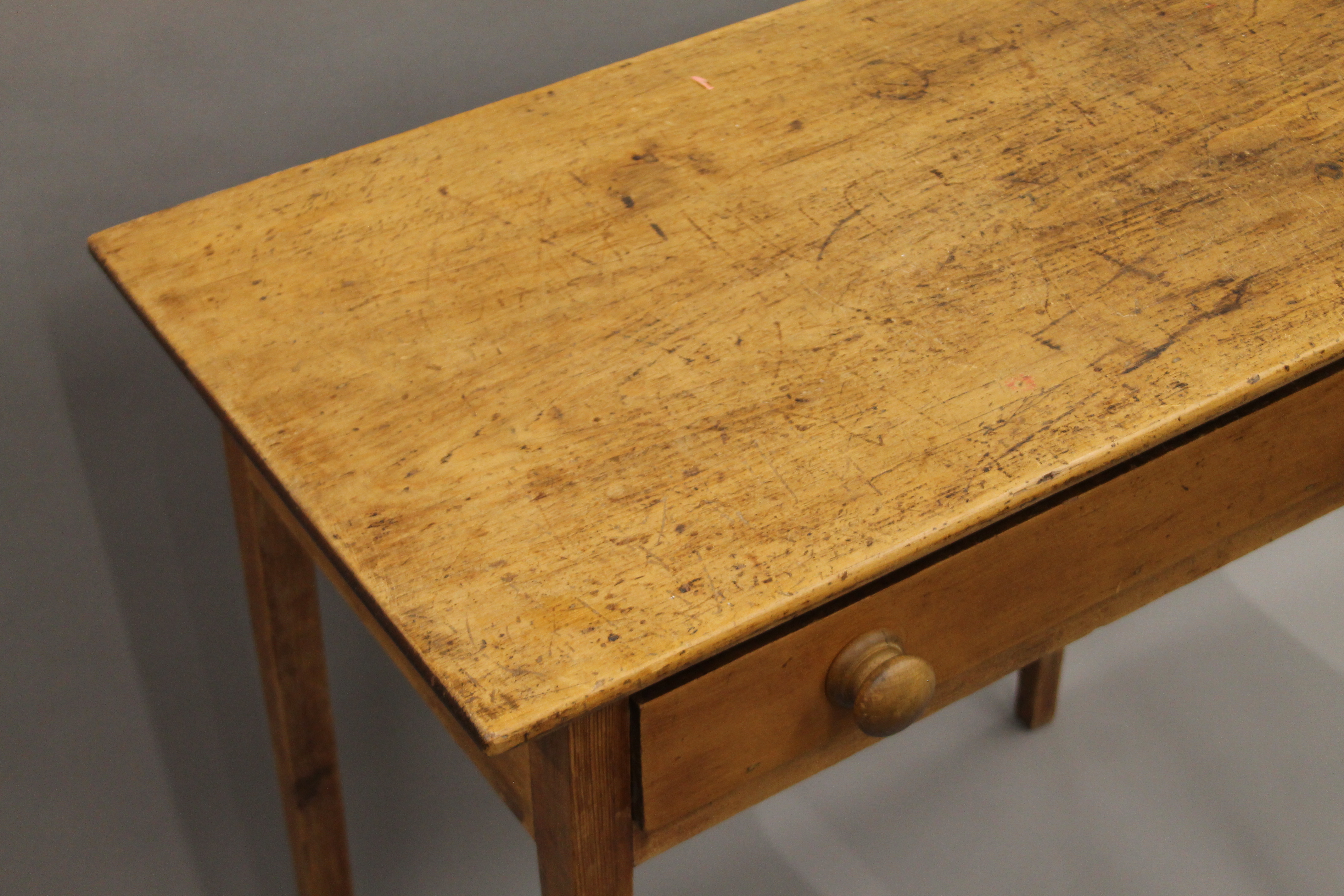 A 19th century pine single drawer table. 78 cm wide. - Image 4 of 6