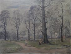 JOHN SANDERSON WILLS (1872-1955) British, Trees in Park, oil on canvas, signed, unframed. 45.5 x 35.