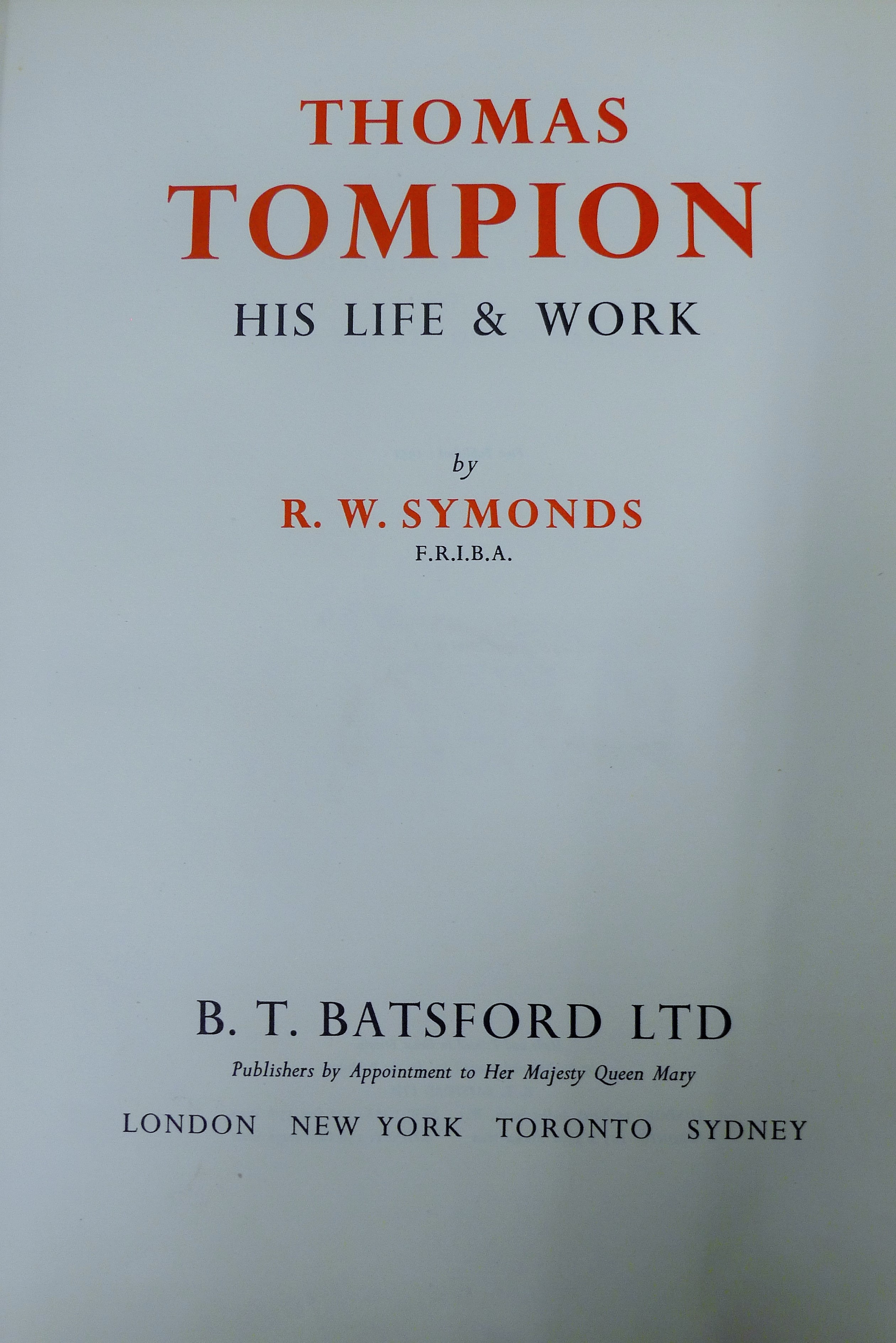 R W Symonds, Thomas Tompion His Life and Work, 1951, - Image 3 of 7