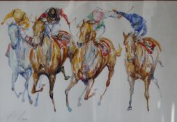JACQUIE JONES (20th/21st century) British, Racing Horses, pencil and watercolour,
