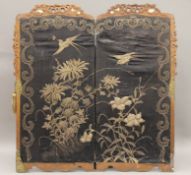 A 19th century Japanese bone mounted embroidered screen. 76 cm wide x 79 cm high.