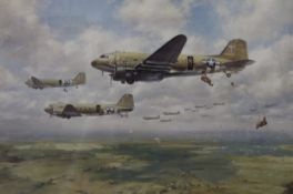 John Young, A Bold Leap, The Red Berets Drop on Arnhem, limited edition coloured print,