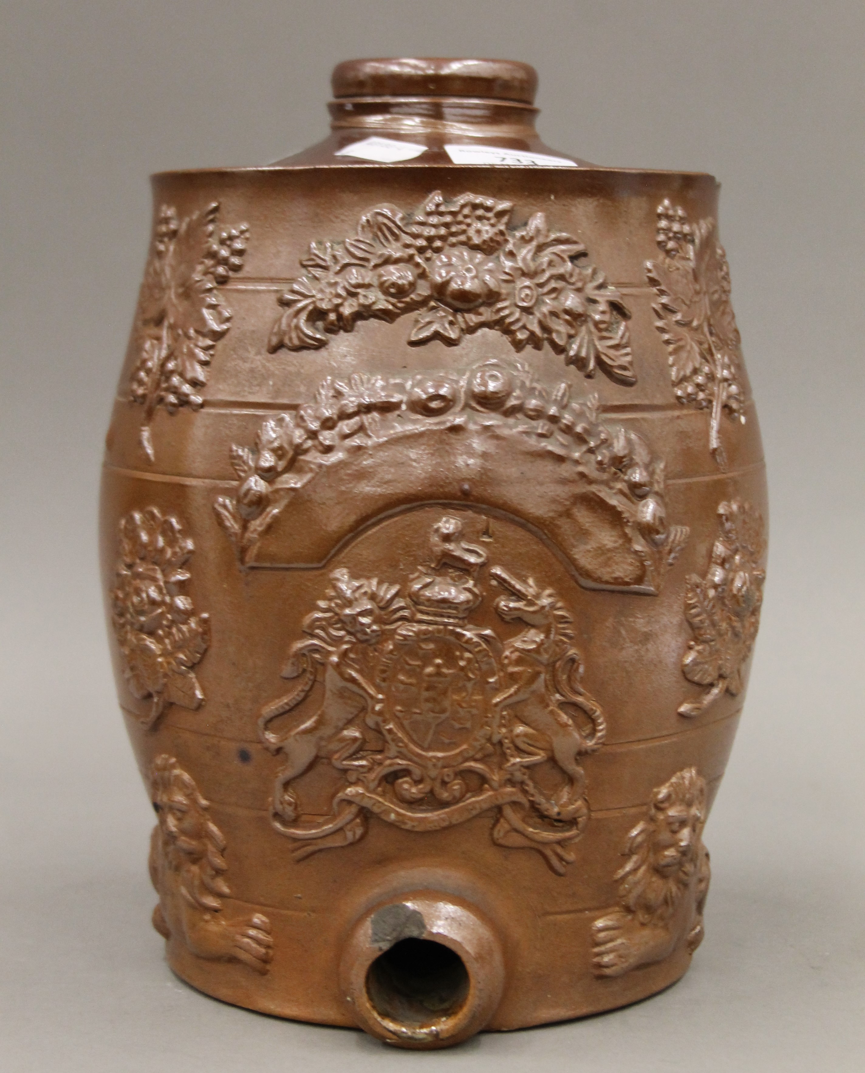 A Victorian pottery spirit barrel. 26 cm high. - Image 2 of 5