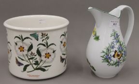 A Portmeirion Botanic Garden jardiniere and a Royal Worcester jug.